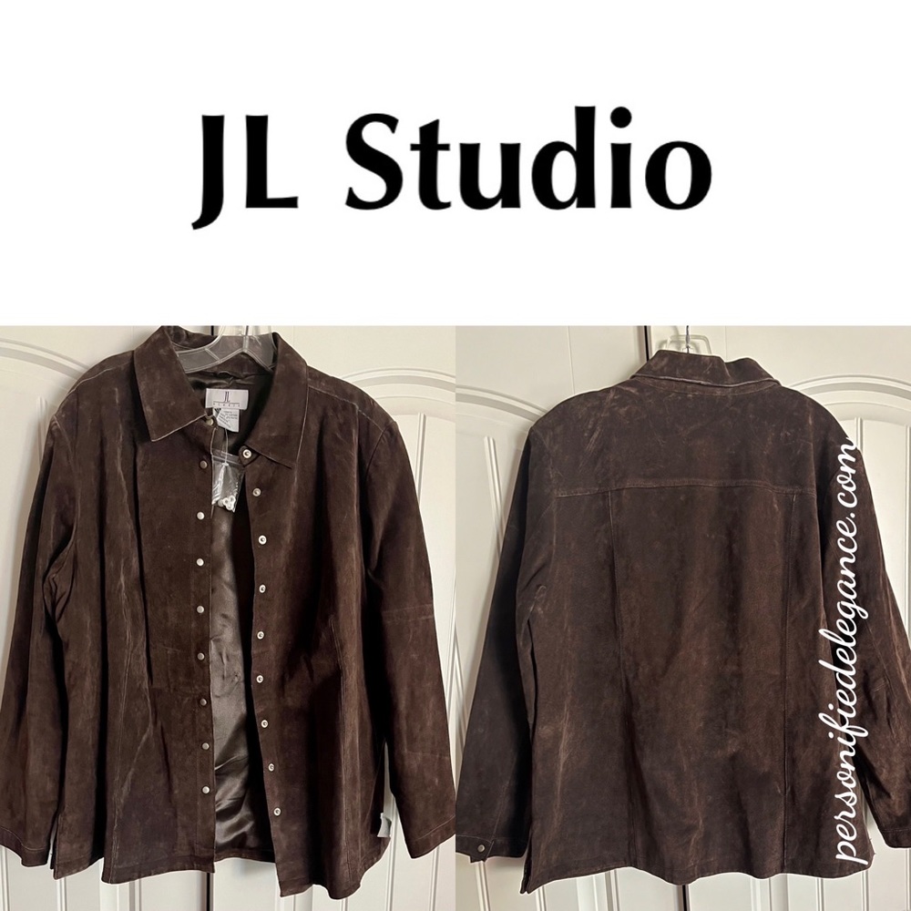 NEW JL Studio Genuine Brown Suede Button Front Jacket Size 18W